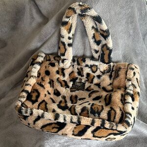 Minky Couture Leopard Print Faux Fur Tote Bag